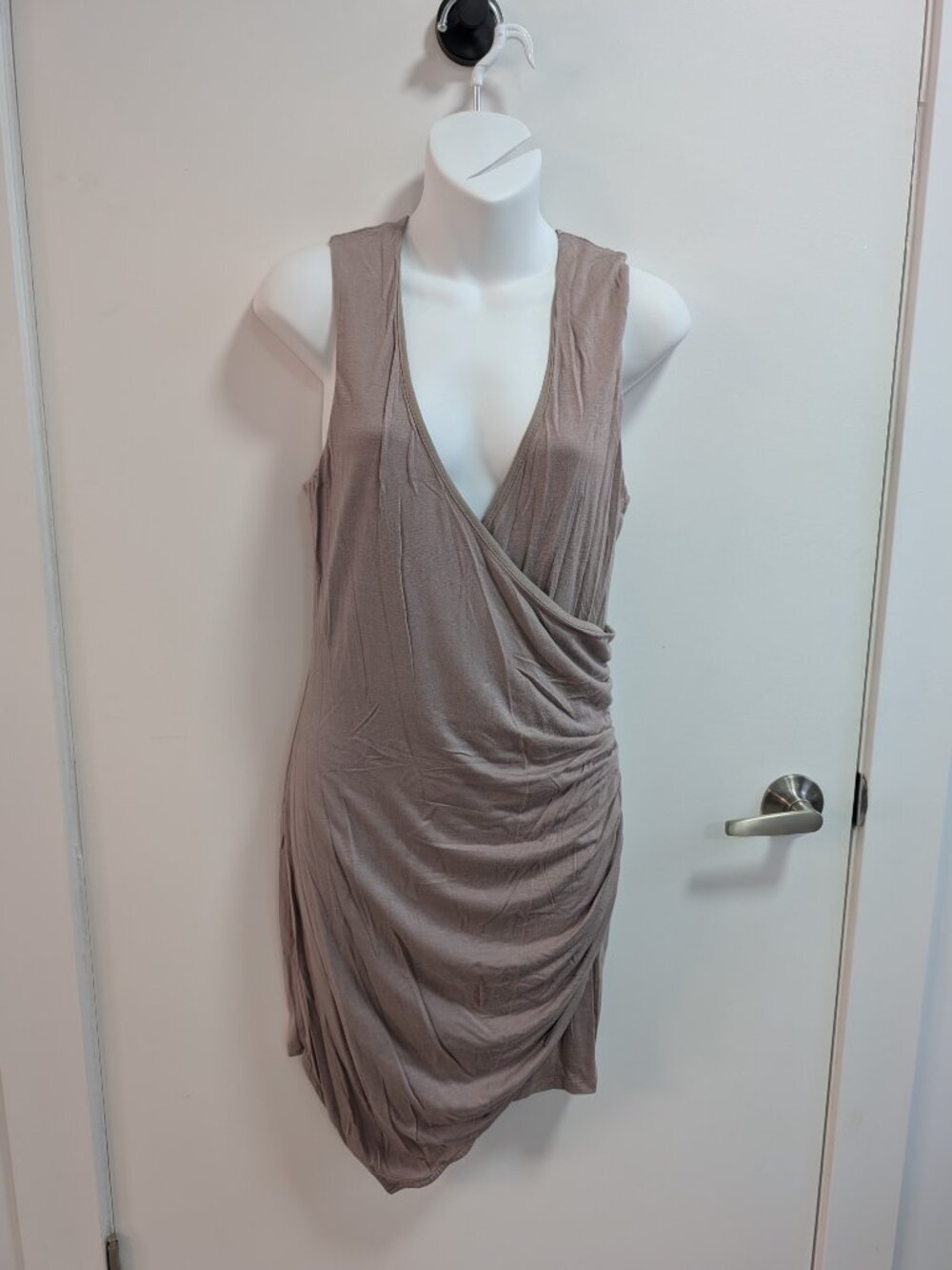 NEW Sleeveless Tan Asymmetrical Mini Wrap Dress